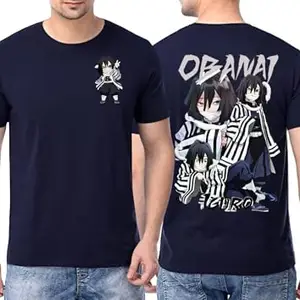 Inferno Hashira Obanai Printed Round Neck Cotton Regular Fit Tshirt for Men & Women's (in, Alpha, M, Navy Blue)