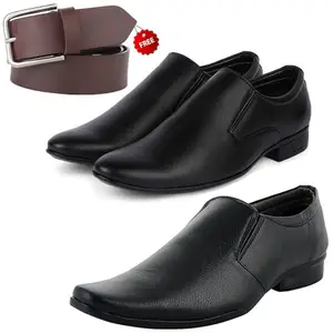 Modern Trendy Formal Shoes/Party Shoes/ 2 Shoes Combo with Free Belt for Men and Boys (BAZAAR8857_VTR-401-Blk) Multicolor