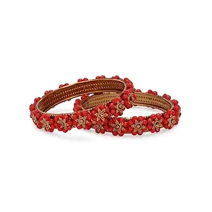 Afast Attractive Fancy Party Bangle/Kada Set, Red, Metal, Pack Of 2 -A81