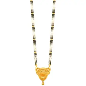 MEENAZ Mangalsutra For Women Girls Ladies Temple South Indian Traditional 1 Gram Gold Stylish Maharashtrian Long Double Chain Wati Mangal sutra Pendant Tanmaniya Black golden Nallapusalu Chains-792