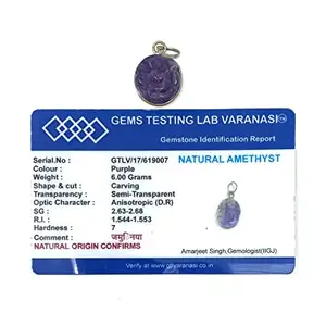 MAHANT JI 100% Natural Jamunia Stone Ganesh Locket/Amethyst Stone Lord Ganesha Pendant With Lab Certificate For Men And Women (Weight 6 Gm To 9 Gm, Size - 25 MM x 20 MM) Gangajal And Chandan