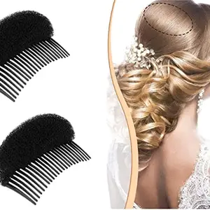 Raaya 2 Pcs Hair Volumizer Puff Maker Donut with Comb Hair Insert Comb for Hair Styling for Women and Girls (Black)