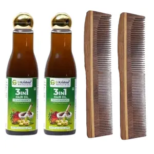 G Krishna Naturals Combo Pack of Hair Brushes Wooden Neem Comb & 3 in1 Hair Oil for Women & Men (Pack of 2 Each)(GKNPC2-04)