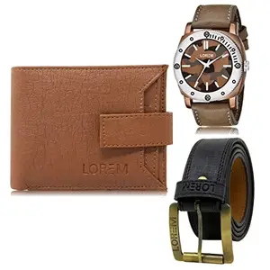LOREM LOREM Mens Combo of Watch with Artificial Leather Wallet & Belt FZ-LR53-WL10-BL01