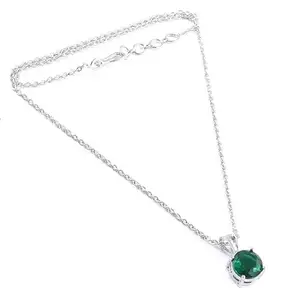 Femmibella Silver Plated Green Stone Pendant Chain for Women