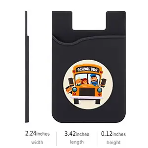 Plan To Gift Set of 3 Cell Phone Card Wallet, Silicone Phone Card Id Cash Wallet with 3M Adhesive Stick-on School Bus Printed Designer Mobile Wallet for Your Phone & Tablet