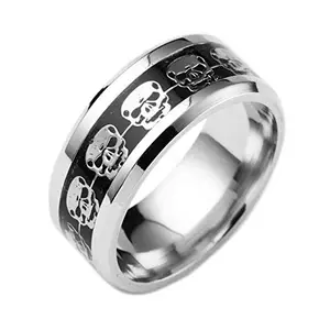OOMPH Jewellery Black Titanium Puck Skull Broad Ring Band for Men & Boys (RFQ12)
