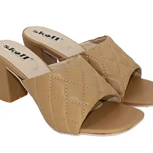 SKOLL Beige Women and Girls Open Toe Synthtic Block Heel Fashion Sandal 40