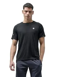TECHNOSPORT Men's Slim Fit Solid Crew Neck Half Sleeve T-Shirt with Quick Dry, SPF50+ for Running, Sports & Gym