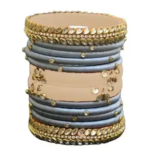 pratthipati's New Silk Thread Bangles New Chud New Plastic Bangle Set (Cream) (Pack of 12) (Size-2/8)