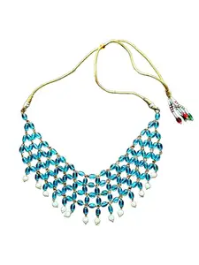 Blue Stone Studded Necklace Set with Pearl Danglers