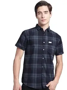 Majestic Man Men Cotton Checkered Half Sleeve Slim Fit Casual Shirt