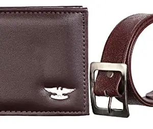 POLAND PU Leather Belt and Wallet Combo for Men and Boys (Dark Brown Wallet / Brown Belt)