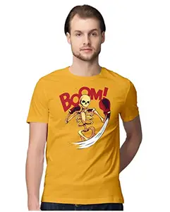 Men's Regular Fit T-Shirt Skeleton Punch - Boing 100% Cotton T-Shirt Golden Yellow; _SKLBOOM-Golden Yellow XL Men Round_bz