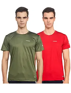Charged Endure-003 Chameleon Spandex Knit Round Neck Sports T-Shirt Red Size Large And Charged Energy-004 Interlock Knit Hexagon Emboss Round Neck Sports T-Shirt Grape-Green Size Large