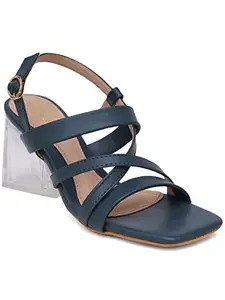 Shuz Touch Women Solid Backstrap Pyramid Heels Fashion Sandal - Blue