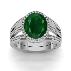APSSTONE 4.25 Ratti Unheated Untreatet Emerald Panna Panchdhatu Adjustable Silver Plated Ring for Astrological Purpose Men & Women