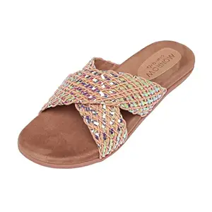 MONROW Mishka Leather Flat for Women, Pink, UK-6 | Casual & Formal Sandals | Stylish, Comfortable & Durable | Occasion Wear