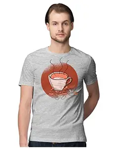 ALLEN BLACK Men's Regular Fit T-Shirt A Piping Hot Cup of Joe - Hot Coffee 100% Cotton T-Shirt Melange Grey_CUPOFJOE-Melange Grey 5XL Men Round_