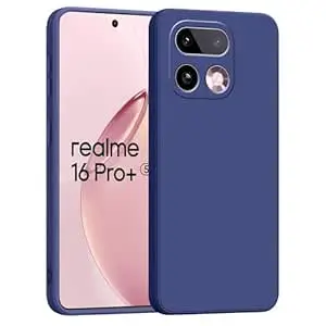amazon basics Back Cover for Realme 16 Pro Plus 5G | Ultra Slim Soft Rubberised Case | Matte Silicone Flexible Mobile Case | Camera Protection - Blue