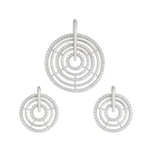 Kushal's Fashion Jewellery White Rodium Plated Ethnic Zircon Pendant Set - 415032