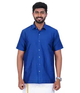 THANGAMAGAN Mens Karishma Halfhand Shirt Only (Size 44 & Color : Peacock Blue