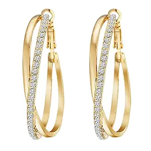 Peora American Diamond Studded Gold Plated Hoop Earrings Fashion Wear Stylish Jewellery Gift for Girls & Women - Valentines Gift for Her