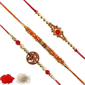 Rakhiya.com Designer Rakhi set of three, Multicolour rakhi, combo of three (set of 3), With Roli Chawal Packet 0126