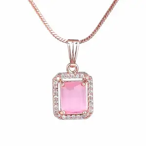 Gehena by Estele Fashion Jewellery for Women Rhodium Plated CZ Lovely Mint Pink Crystals Adorned Square Design Pendant with Chain/Pendant Necklace-Versatile Chic for Women & Girls-G-AD008-RGMP PENDANT