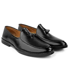 YUVRATO BAXI Men's Stylish Formal Faux Leather Black Slip-On Shoes
