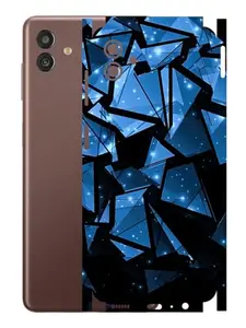 AtOdds - Compatible for Samsung Galaxy F04 - Mobile Back Skin Sticker - Lamination - Back Screen Guard Protector Film Wrap (Coverage - Back+Camera+Sides) (Design - Blue Crystals)