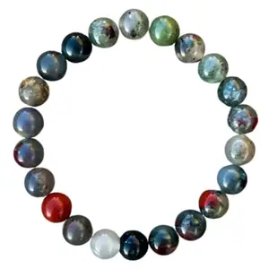 RRJEWELZ Natural African Bloodstone 8mm Round Shape Smooth Cut Beads 6.5 Inch Stretchable Bracelet For Men & Women. Unisex Bracelet For Healing, Meditation, Prosperity, Gift & Luck|STBR_RR_09797_6.5