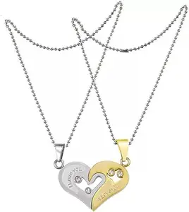 IGA COLLECTION Stainless Steel Love Heart 2 Piece Joining Pendant Set with Elegant Design | Party & Everyday Wear Trendy Pandent/Locket Set for Women and Men