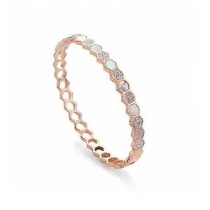 Jewels Galaxy Stainless Steel Rose Gold-Plated Hexagonal Openable Bracelet (MYN-BNG-16136)