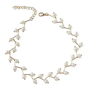 OOMPH Jewellery White Pearl Fashion Choker Necklace For Women & Girls Stylish Latest (NBJ9_AOR1)