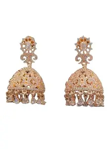 RinGold Jhumka Earrings American Diamond Gold Plated Earring for Woman Trendy Designer LuxuryLuxe American Diamond Dangle DJ12 (White Rose Gold)