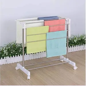 Elisco Elisco Stainless Steel Foldable Cloth Dryer Stand Double Rack Cloth Stands for Drying Clothes,Multi-Functional Mobile Foldable Balcony Towel Stand Indoor and Outdoor, Drying Holder