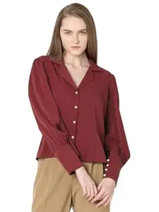 VERO Moda Cuban Collar Solid Formal Shirt | Day to Evening | Long Sleeves Notched Lapel Regular Fit Shirt for Women