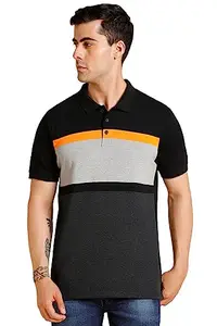 Dennis Lingo Men's Slim fit Colorblocked Black Polo T-Shirt