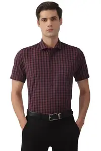 Peter England Men's Slim Fit Shirt (PESHWSLP002528_Maroon