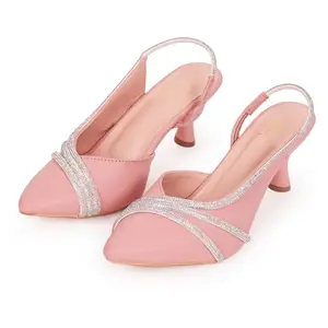 Looper Women's Pointed-Toe Slingback Heels with Rhinestone Trim, Black and Pink, Kitten Heel (Pink, UK Footwear Size System, Adult, Women, Numeric, Medium, 3)