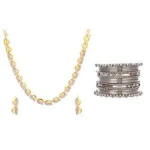 ZENEME Jewellery Set Designer Fashion Necklace Set & Devdas Style Bangle Kada Jewellery For Women & Girls (Silver, 2.8)