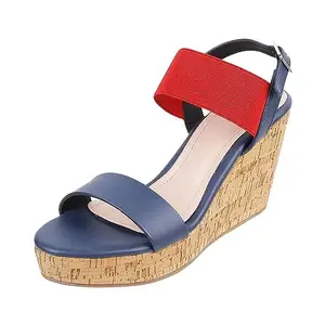 Mochi Women Blue Wedge Heel Fashion Sandal UK/6 EU/39 (34-150)