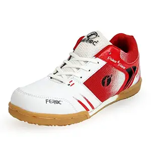 FEROC King Non-Marking Unisex Badminton Shoe (White Red, 11)