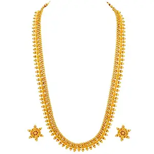 Peora Traditional Gold Plated Long Maharani Haar Necklace with Stud Earrings South Indian Jewellery Set for Women