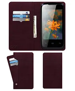 ACM Wallet Leather Flip Carry Case Compatible with Lava Iris 356 3g Mobile Flap Card Holder Front & Back Cover Burgundy Red
