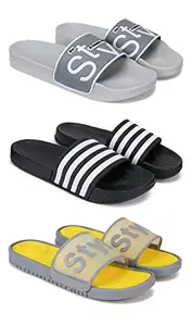 BERSACHE Chappal for Men Casual,Slides, Slippers, FILP-Flops Walking Slippers (Multicolour) (Pack of 3) Combo(MR)-1589-3115-1587-10