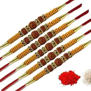 Rudraksha Rakhi Set Of 6,Rudraksh Rakhi for Brother Bhaiya Bhabhi, Rakhi for Brother, Rakhi for Bhaiya Bhabhi Deisgner Rakhi Combo