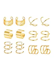 Yellow Chimes Earrings for Women and Girls Fashion Silver Ear Cuff Set | Gold Tone Ear Cuff | Stainless Steel Cartilage Ear Clips Set | Birthday Gift for Girls and Women Anniversary Gift for Wife
