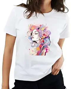 Accmetees Women Graphic Printed Round Neck Oversized T-Shirt | Loose FIT Drop Shoulder T-Shirt, Baggy FIT, Half Sleeve, 1037/38 (in, Alpha, M, Regular, White)